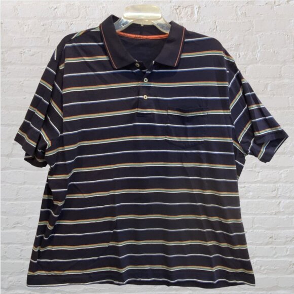 SHIRT -- Blue Striped Pullover Shirt for Large Man, Short Sleeved - Picture 4 of 12